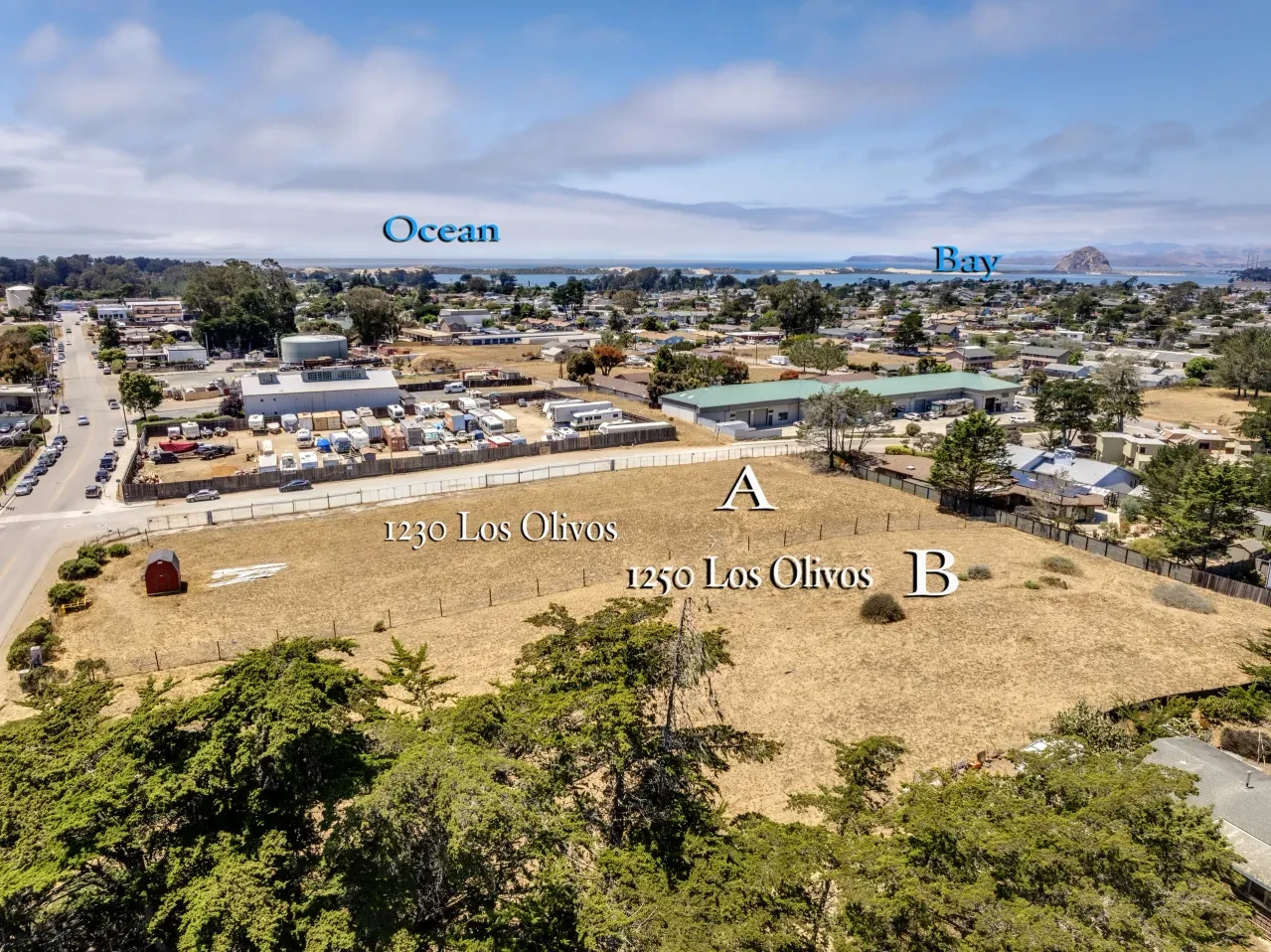 1230 and 1250 Los Olivos parcels A & B with Ocean and Bay labeled